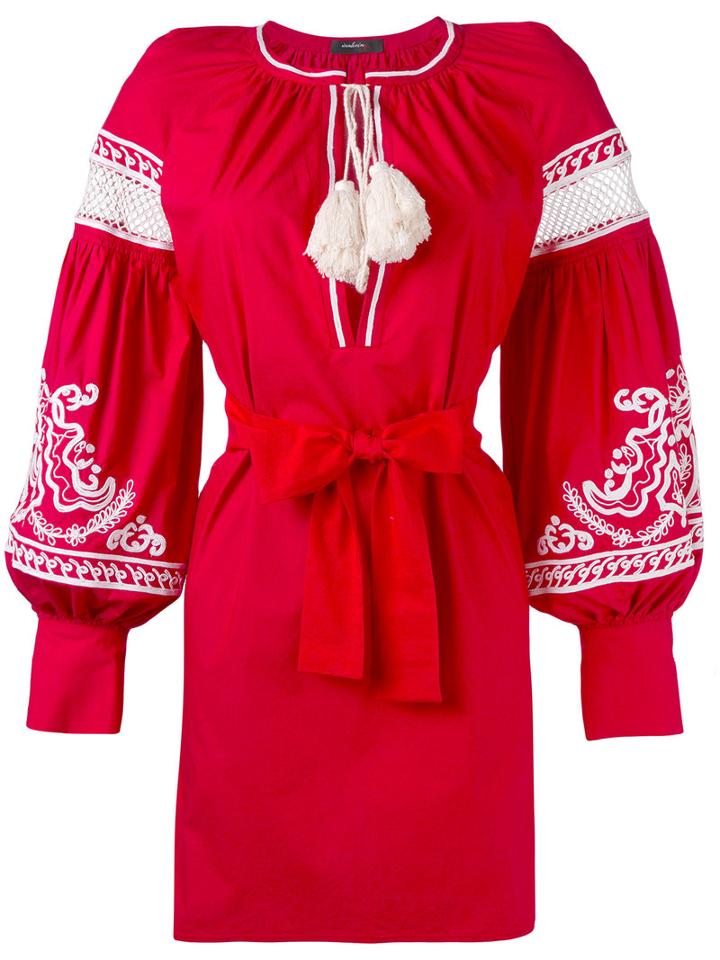 Embroidered Shirt Dress - Women - Cotton - 42, Red, Cotton, Wandering