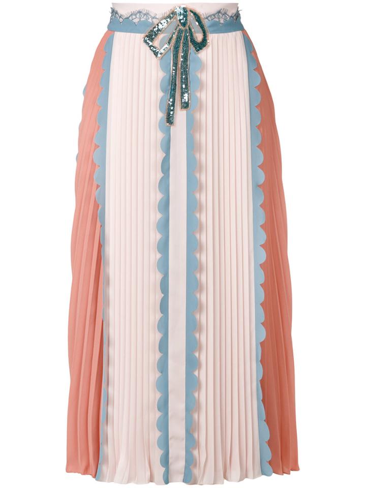 Elisabetta Franchi Colour Block Pleated Skirt With Scallop Trim - Pink