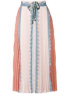 Elisabetta Franchi Colour Block Pleated Skirt With Scallop Trim - Pink