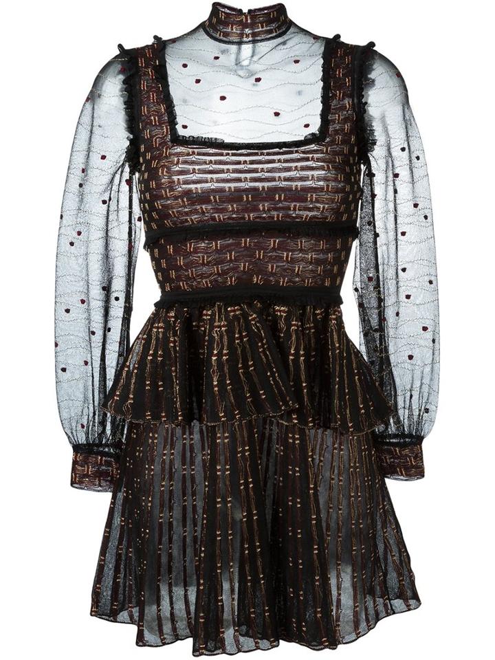 Alexander Mcqueen Patchwork Sheer Lace Mini Dress, Women's, Size: Small, Black, Silk/viscose/wool/metallic Fibre