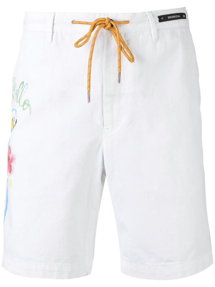 Pt01 - Illustrated Drawstring Shorts - Men - Cotton/linen/flax - 52, White, Cotton/linen/flax