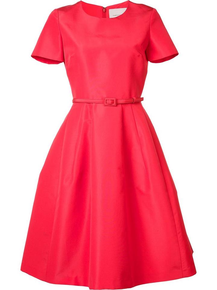 Carolina Herrera Belted Flared Dress, Women's, Size: 6, Red, Silk