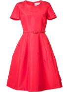 Carolina Herrera Belted Flared Dress, Women's, Size: 6, Red, Silk