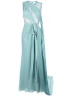 Elie Saab Lace Trim Long Dress, Women's, Size: 38, Blue, Silk/nylon/polyamide