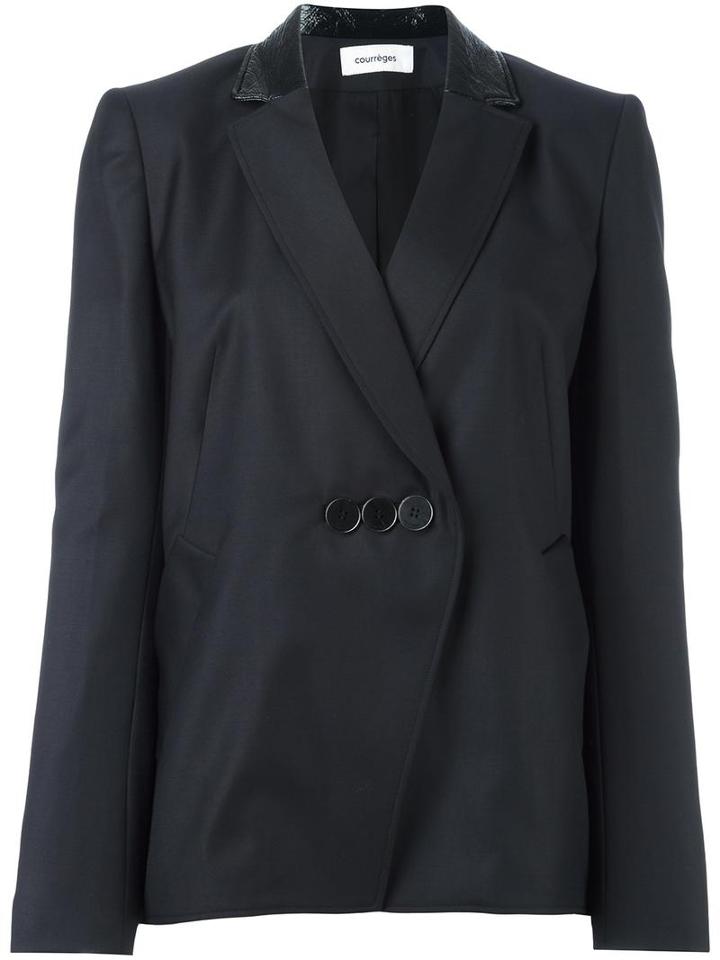 Courrèges Three Button Blazer, Women's, Size: 40, Blue, Wool/cotton/polyurethane/cupro