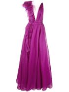 Marchesa Tulle Panel Evening Gown - Purple