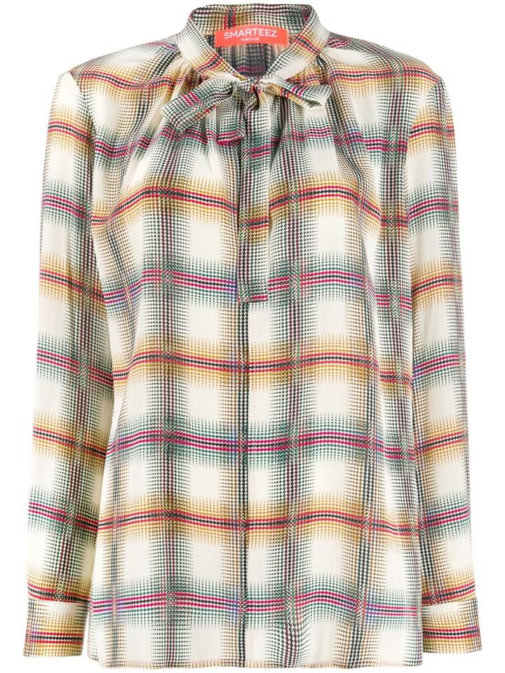 Smarteez Checked Pussy-bow Blouse - Neutrals