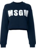 Msgm Logo Sweatshirt, Women's, Size: Xs, Blue, Cotton