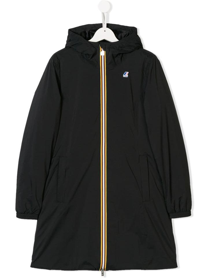 K Way Kids Teen Hooded Long Coat - Black