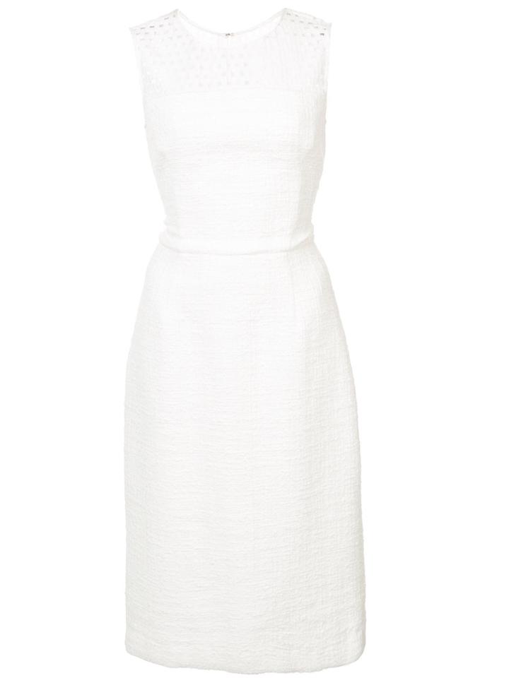 Oscar De La Renta Lattice Neck Shift Dress - White