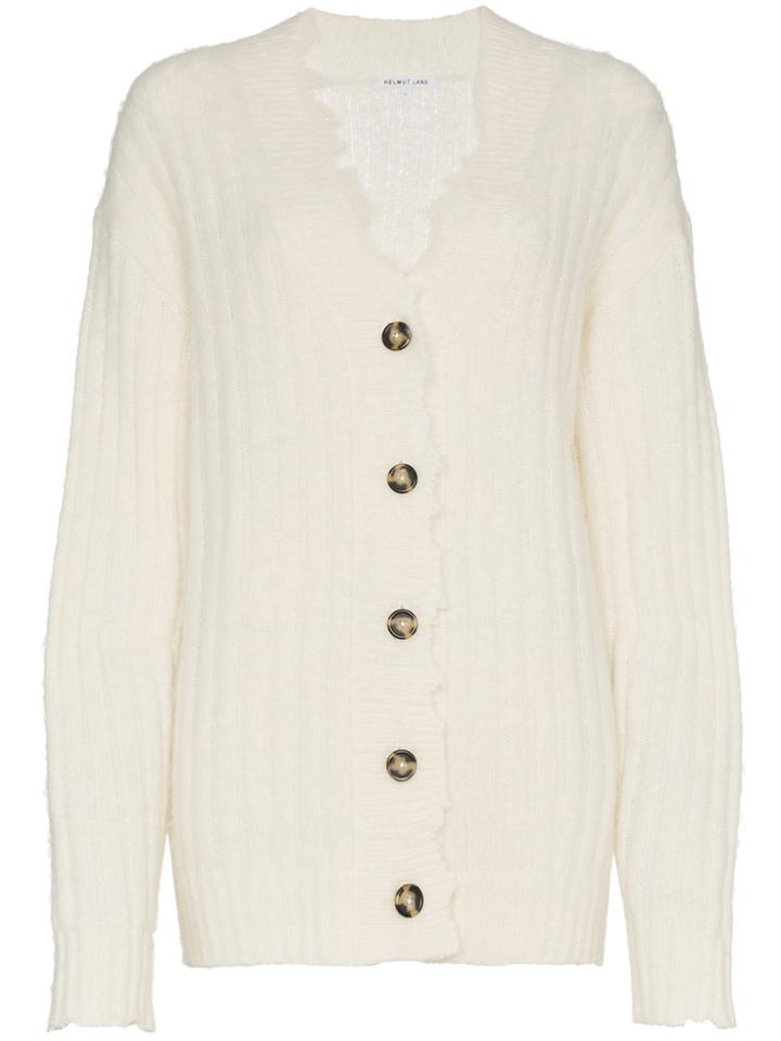 Helmut Lang Distressed Trim Knitted Cardigan - White