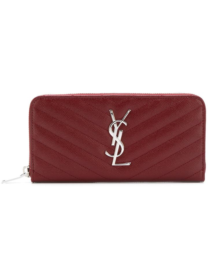 Saint Laurent Monogram Zip Around Wallet - Red