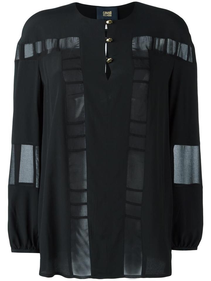 Cavalli Class Sheer Panel Blouse, Women's, Size: 40, Black, Acetate/silk/polyester