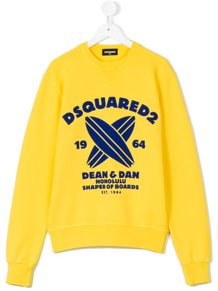 Dsquared2 Kids - Surf Board Sweatshirt - Kids - Cotton - 14 Yrs, Yellow/orange