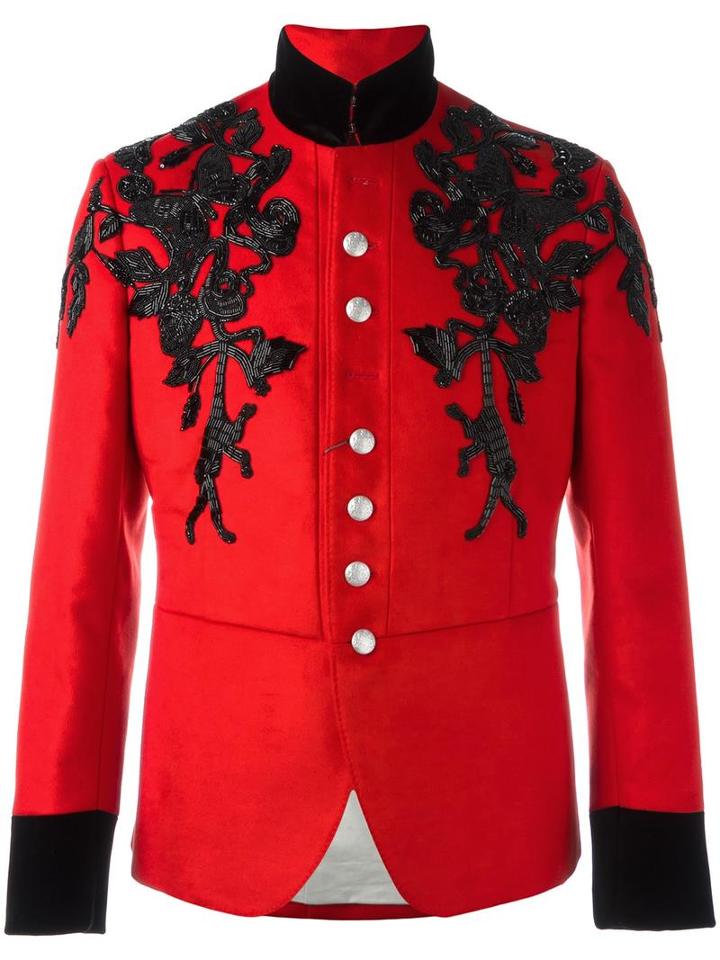Alexander Mcqueen Beaded Band Jacket, Men's, Size: 50, Red, Cotton/polyester/viscose