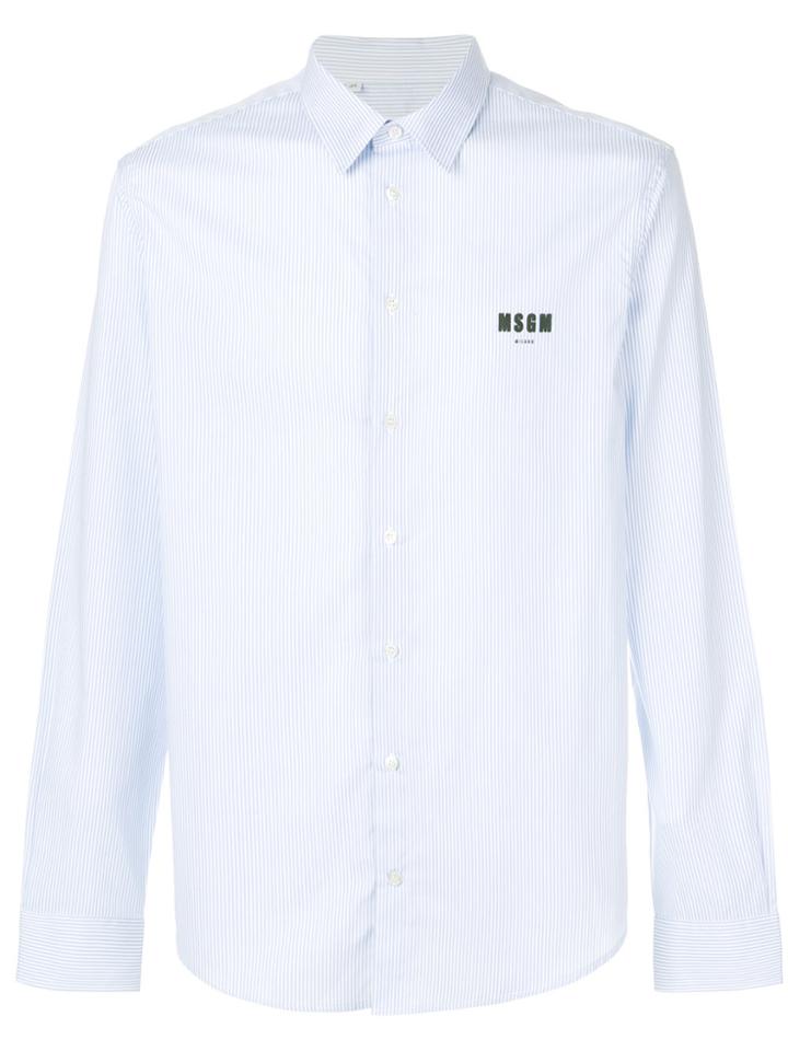 Msgm Pinstripe Shirt With Logo - Blue
