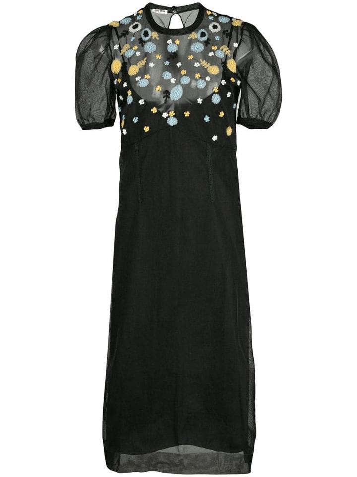 Miu Miu Embellished Sheer Dress - Black