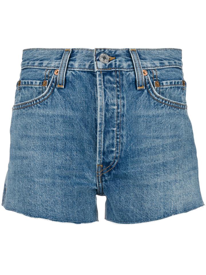 Re/done High Waisted Denim Shorts - Blue