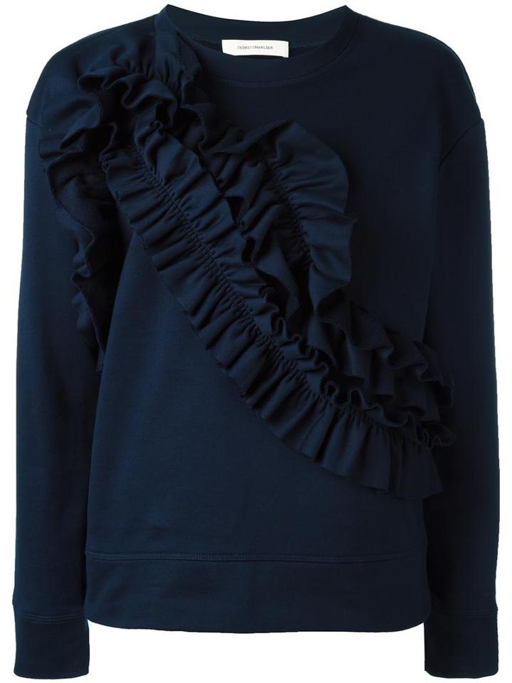 Cédric Charlier Ruffled Panel Sweatshirt, Women's, Size: 42, Blue, Cotton