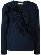 Cédric Charlier Ruffled Panel Sweatshirt, Women's, Size: 42, Blue, Cotton