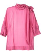 Paule Ka - Tie Neck Woven Blouse - Women - Silk - 38, Pink/purple, Silk