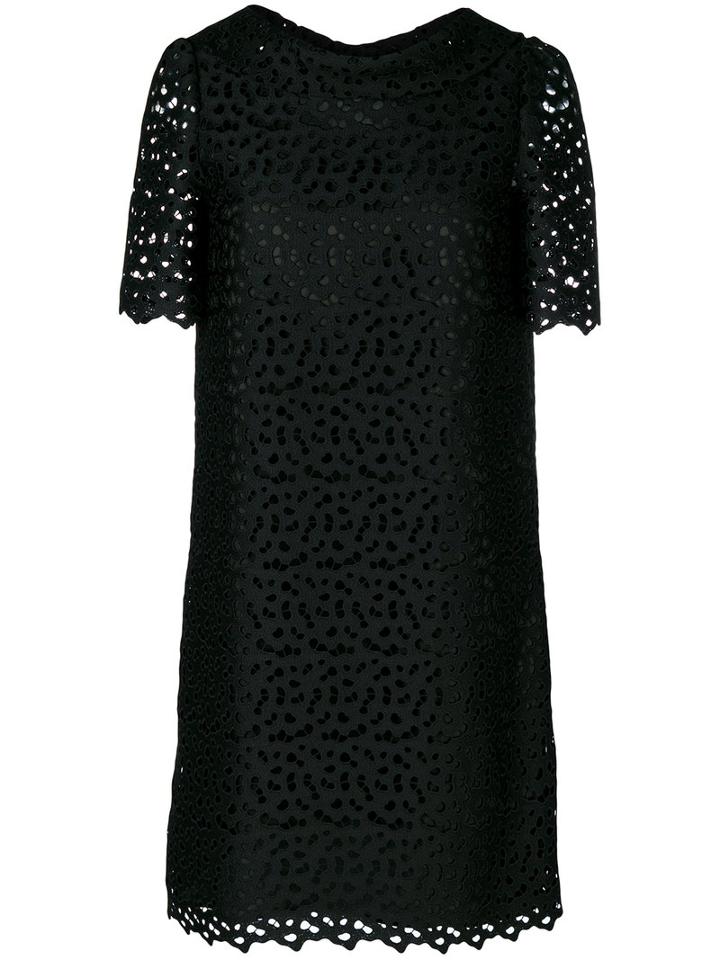 Boutique Moschino - English Embroidery Shift Dress - Women - Polyester/acetate/viscose - 38, Black, Polyester/acetate/viscose
