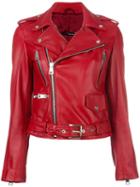 Manokhi Belted Biker Jacket, Women's, Size: 36, Red, Lamb Skin