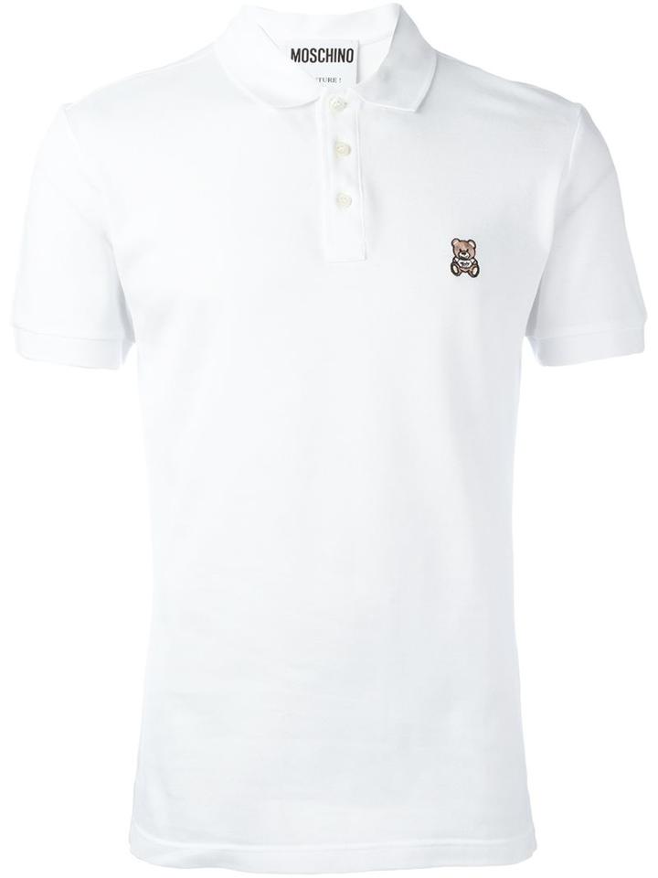 Moschino Vintage Embroidered Teddybear Polo Shirt, Men's, Size: 48, White