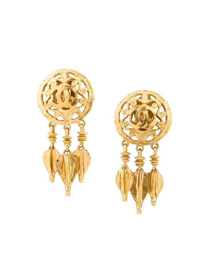 Chanel Vintage Fringe Clip-on Earrings, Women's, Metallic