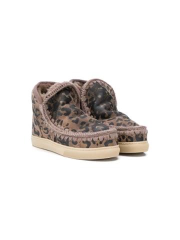 Mou Kids Leopard Print Snow Boots - Neutrals