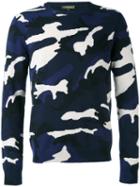 Valentino - Camo-print Jumper - Men - Cashmere - Xl, Blue, Cashmere