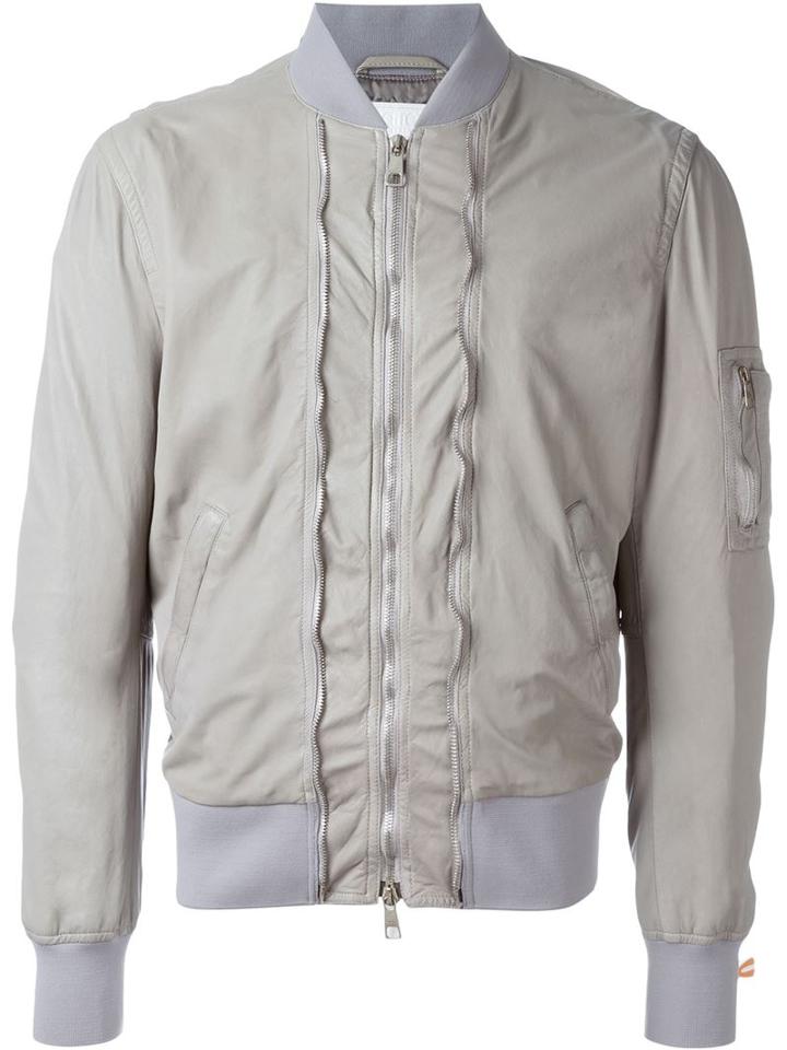 Neil Barrett Zip Trim Bomber Jacket, Men's, Size: M, Grey, Leather/cupro