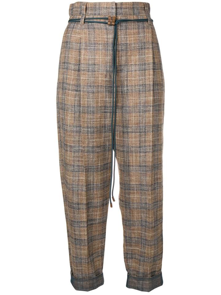 Brunello Cucinelli Cropped Plaid Trousers - Neutrals