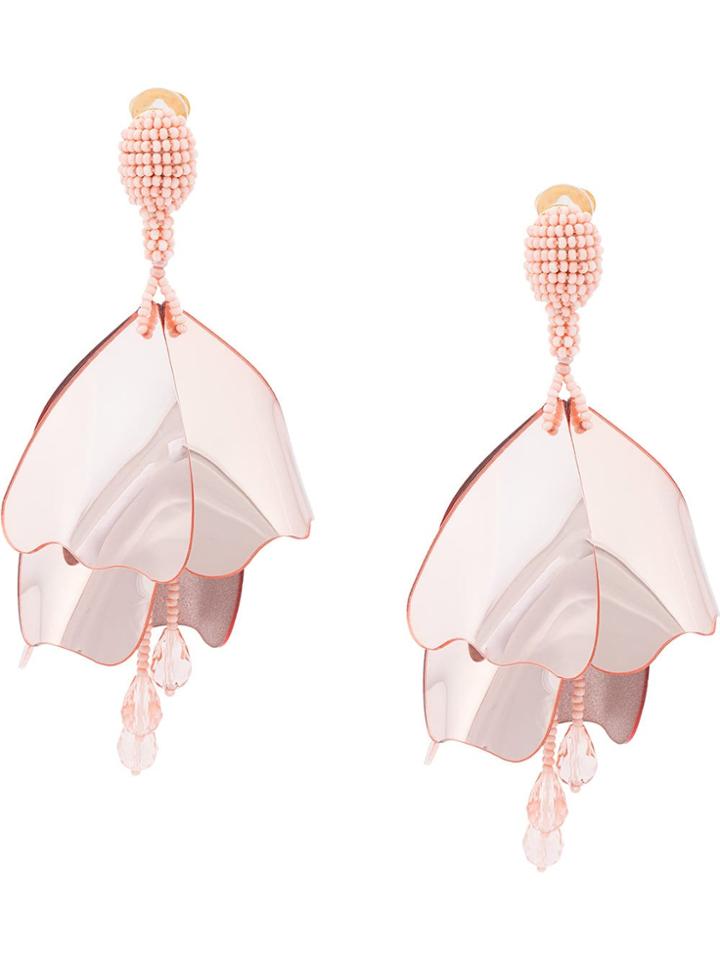 Oscar De La Renta Large Impatiens Flower Drop Clip-on Earrings - Pink