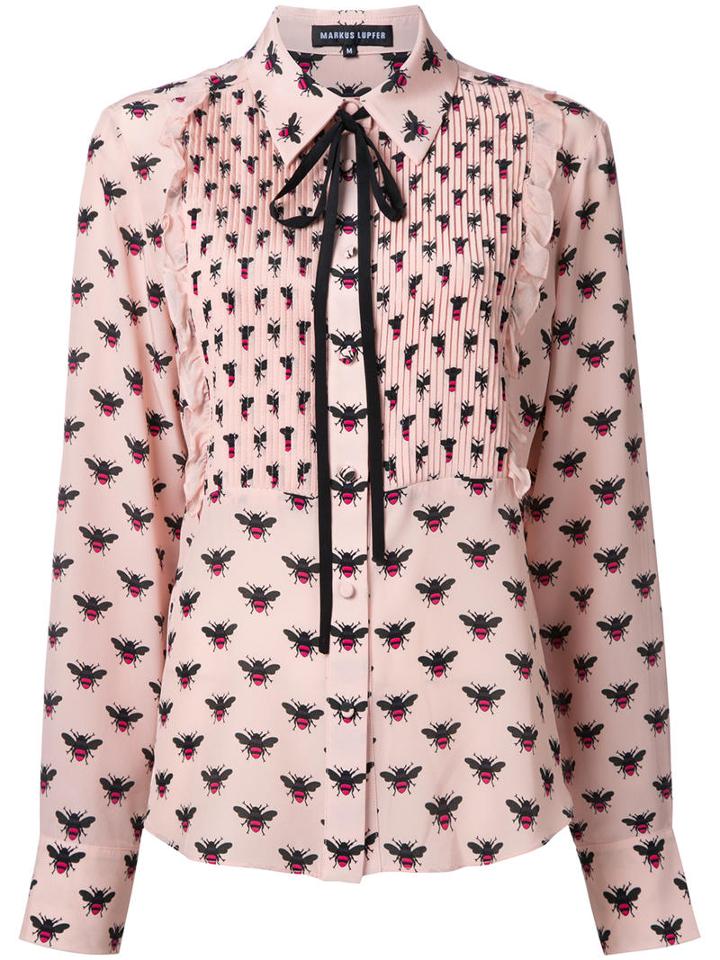 Markus Lupfer Bee Allover Print Shirt, Women's, Size: Large, Pink/purple, Silk