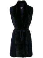 N.peal Long Fur Placket Cashmere Gilet - Blue