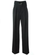 Preen By Thornton Bregazzi Belted Wide Leg Trousers, Women's, Size: Large, Black, Polyester/wool