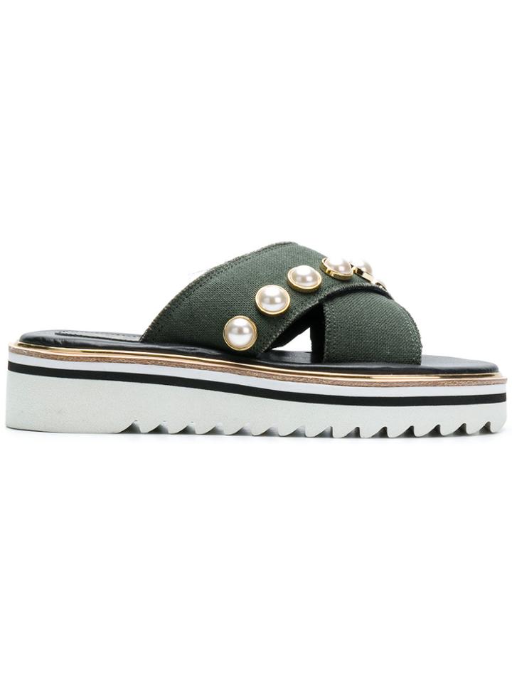 Suecomma Bonnie Jewel Ornament Platform Sandals - Green