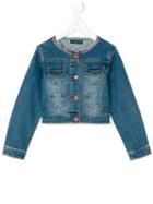 Rhinestone Embellished Denim Jacket - Kids - Cotton/spandex/elastane - 4 Yrs, Blue, Miss Blumarine