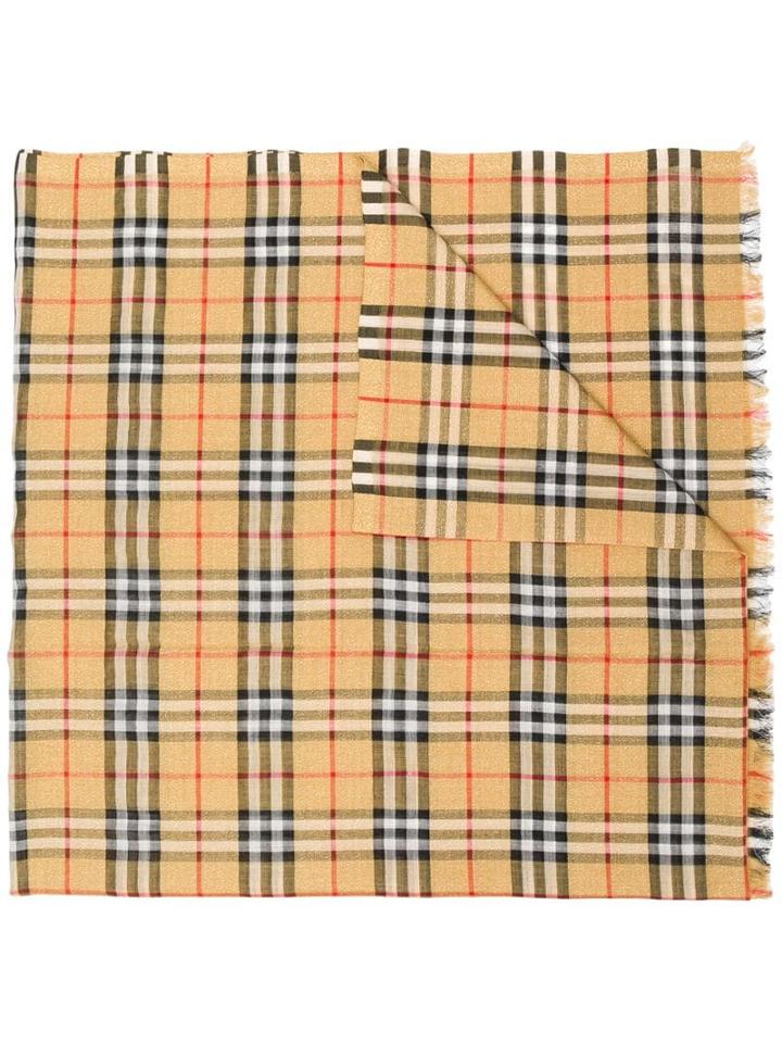 Burberry Metallic Vintage Check Wool Silk Blend Scarf - Yellow