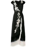 Twin-set Floral Embroidered Fringed Dress - Black