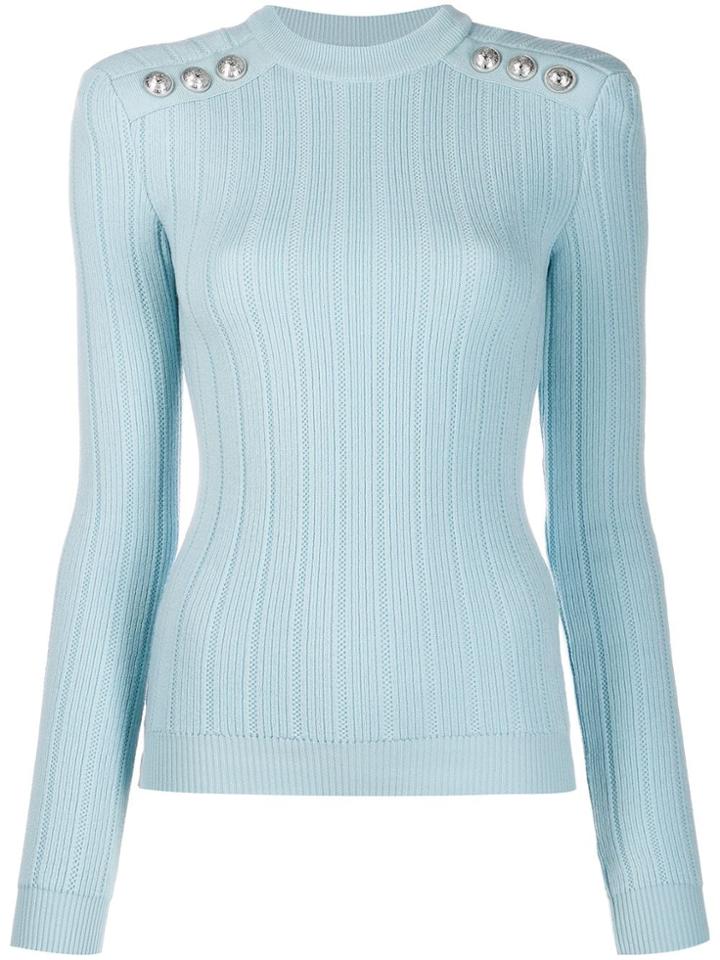Balmain Buttoned Knitted Jumper - Blue