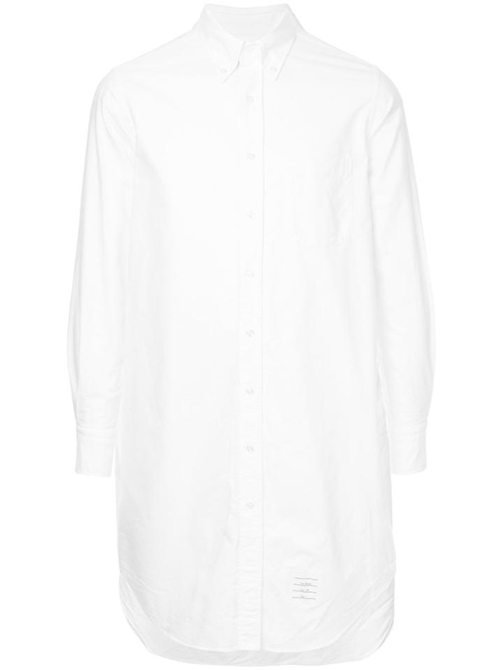 Thom Browne Thigh Length Long Sleeve Point Collar Button Down Shirt In