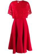 Valentino Lace Layer Pleated Dress - Red