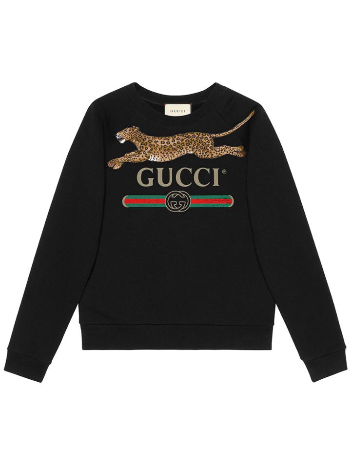 Gucci Gucci Logo Sweatshirt With Leopard - Black