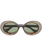 Gucci Eyewear Embellished Round Frame Sunglasses - Brown
