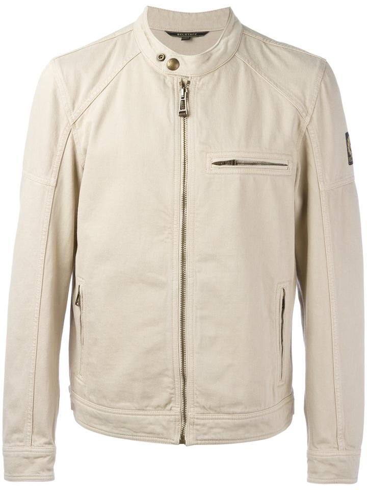Belstaff Zipped Biker Jacket, Men's, Size: 52, Nude/neutrals, Cotton