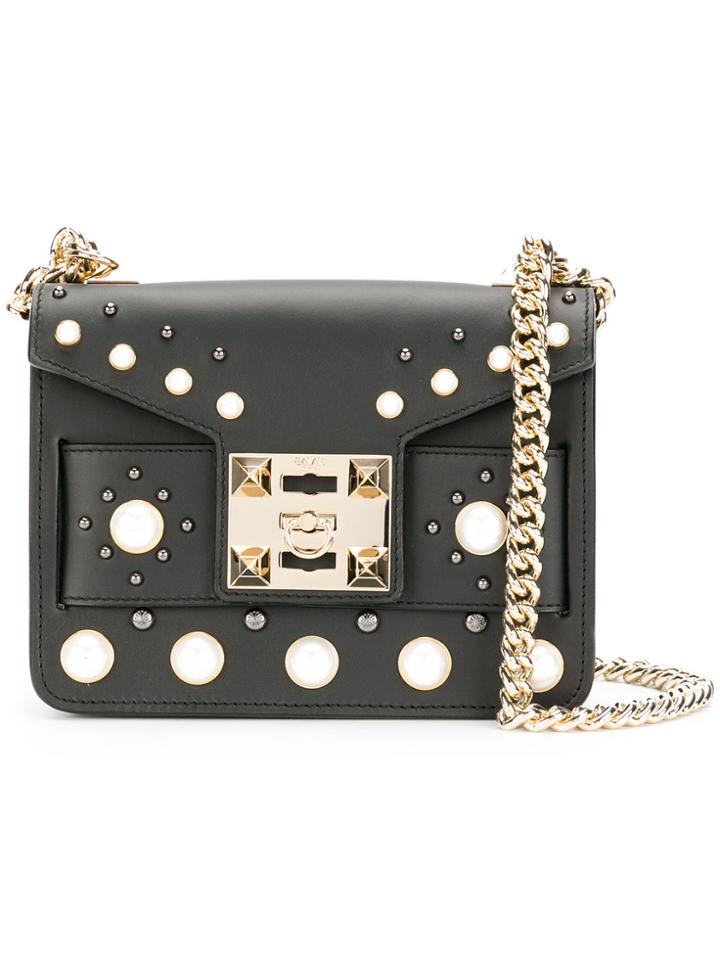 Salar Pearl Studded Shoulder Bag - Black