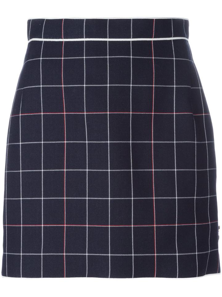 Thom Browne Check Overlay Skirt, Women's, Size: 42, Blue, Cotton/wool/silk