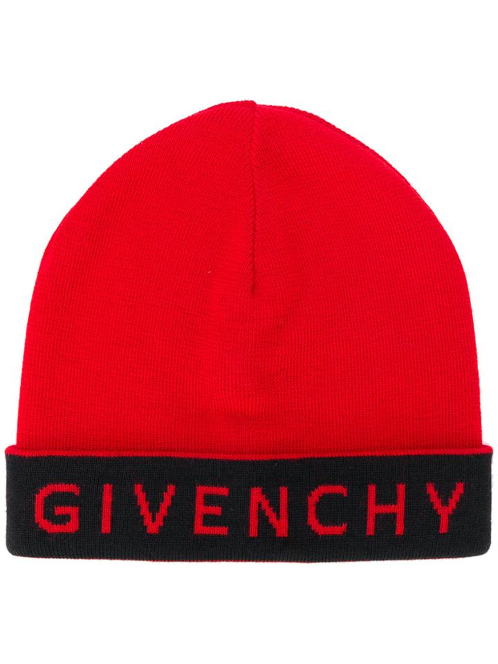 Givenchy Contrast Logo Beanie Hat - Red